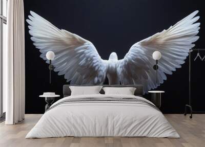 Realistic white angel wings isolated on solid black background
 Wall mural