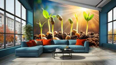 Seedlings growing. Wall mural