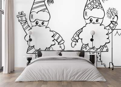 set of cute christmas man gnomes. collection of holidays wizards or enchanter with gifts. Wall mural