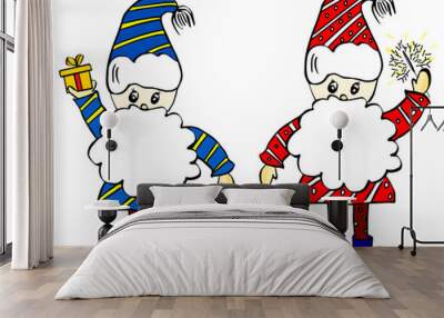 set of cute christmas man gnomes. collection of holidays wizards or enchanter with gifts. Wall mural