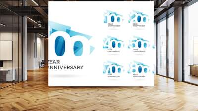 Set one hundred to nine hundred years anniversary logo design, celebrate anniversary logo for celebrating events, invitations, 100, 200, 300, 400, 500, 600, 700, 800, 900, logo sign purpose Wall mural