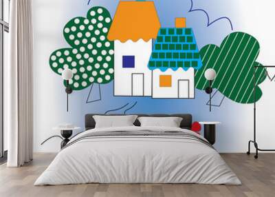 Two houses and trees. Wall mural