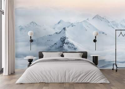 Snow covered mountain peaks of the Caucasus Wall mural