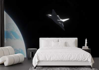 spaceship in orbit of the earth. beautiful science fiction wallpaper with endless deep space, spaceship. 3D render Wall mural