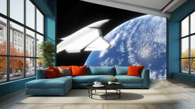 spaceship in orbit of the earth. beautiful science fiction wallpaper with endless deep space, spaceship. 3D render Wall mural