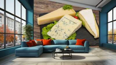 Cheese triangle mix - gorgonzola, brie, parmesan Wall mural