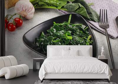 Coocked green spinach with oil Wall mural