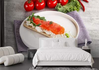 Crispy bread with salmon and cream cheese Wall mural