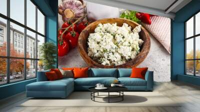 Curd cheese with green herbs Wall mural