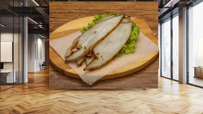 Delicous smoked halibut slices snack Wall mural