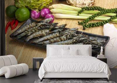 Fresh raw uncooked tiger prawn Wall mural