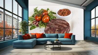 Grilled Beef Steak Isolated On a White Background Wall mural