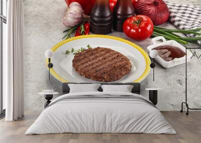 Grilled minced beef burger cutlet Wall mural