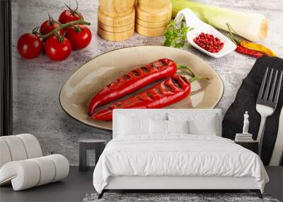 Grilled red spicy pepper snack Wall mural