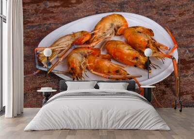 Grilled water prawn in the plate Wall mural