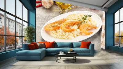 Italian risotto with prawn served thyme Wall mural