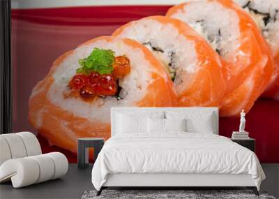 Japanese sushi traditional japanese food.Roll made of salmon, re Wall mural