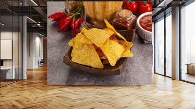 Mexican corn nachos chips with salsa Wall mural