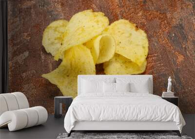 Natural potato salted chips heap Wall mural