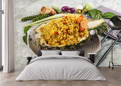 Pineapple fried rice with prawn Wall mural