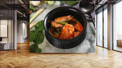 Prawn with asparagus and spices Wall mural