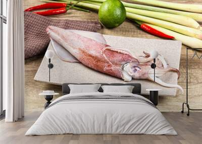 Raw fresh squid for cooking Wall mural