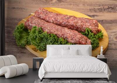 Raw minced beef kebab skewer Wall mural