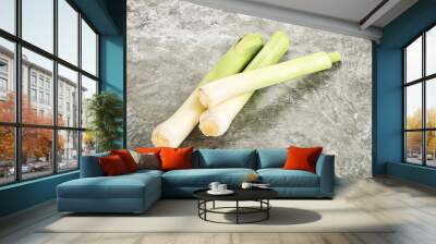 Raw natural ripe organic leek onion Wall mural