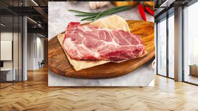 Raw pork neck steak for grill Wall mural