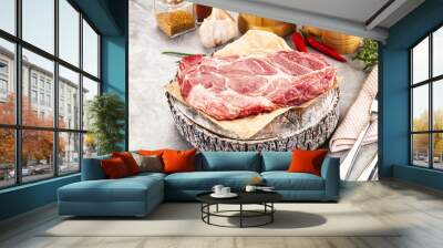 Raw pork neck steak for grill Wall mural