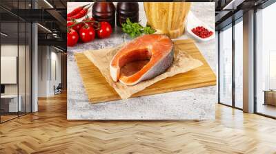 Raw salmon steak for cooking Wall mural