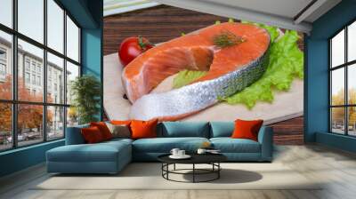 Raw salmon steak Wall mural