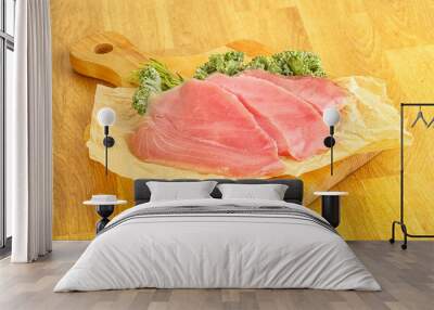 Raw salted tuna slice over board Wall mural