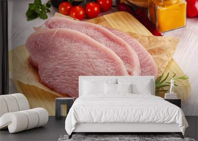 Raw uncooked turkey fillet steak Wall mural