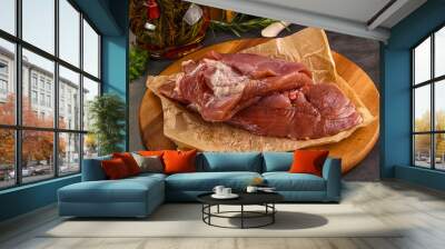 Raw uncooked turkey thigh fillet Wall mural