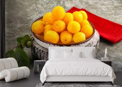 Ripe sweet juicy yellow plum Wall mural