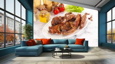 Roasted duck wings with sauce Wall mural