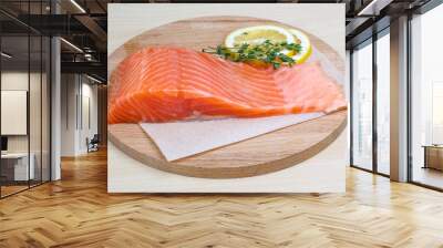 Salted Salmon on the wood background Wall mural