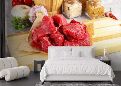 Sliced raw beef meat for cooking Wall mural