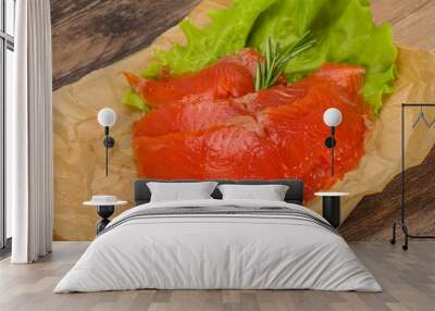 Sliced salmon fillet served rosemary Wall mural