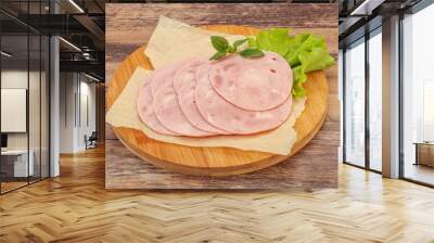 Slised ham snack over board Wall mural