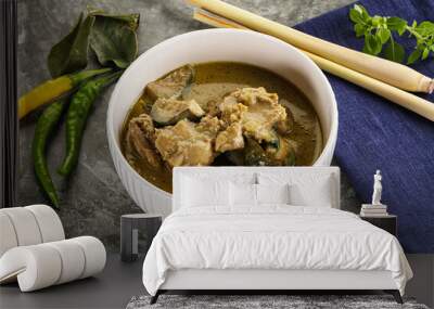 Thai green curry soup with basil Wall mural