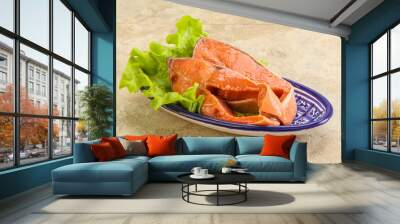 Two pink salmon fish steak Wall mural