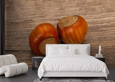 Two ripe tasty Whole hazelnut Wall mural