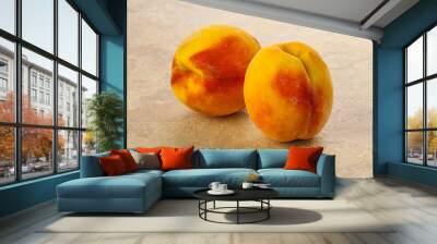 Two Sweet ripe tasty peaches Wall mural