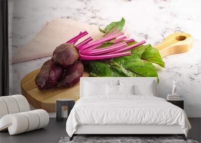 Young red fresh beetroot with leaves Wall mural