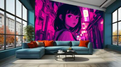 Synthwave anime manga girl, lofi background wallpaper design. anime illustaration
 Wall mural