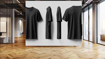 T-shirt mockup. Black blank t-shirt front and back views. male clothes wearing clear attractive apparel tshirt models template | Generative AI
 Wall mural