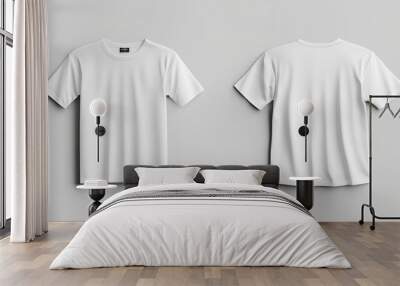 T-shirt mockup. White blank t-shirt front and back views. male clothes wearing clear attractive apparel tshirt models template | Generative AI
 Wall mural