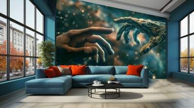 Two hands coming together, symbolizing the concept of unity and connection Wall mural